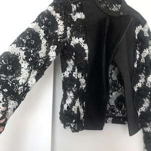 Faux leather, flowery sleeves jacket